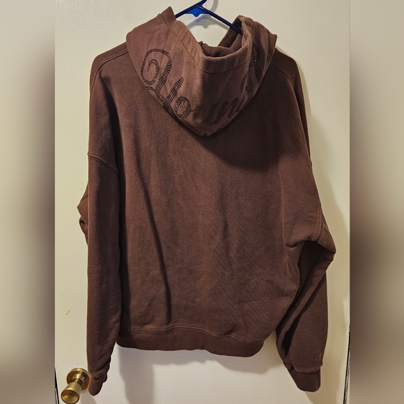 YOUNGLA Brown Embroidered Logo Bling Hoodie Pullover Men's Size M - Picture 5 of 9